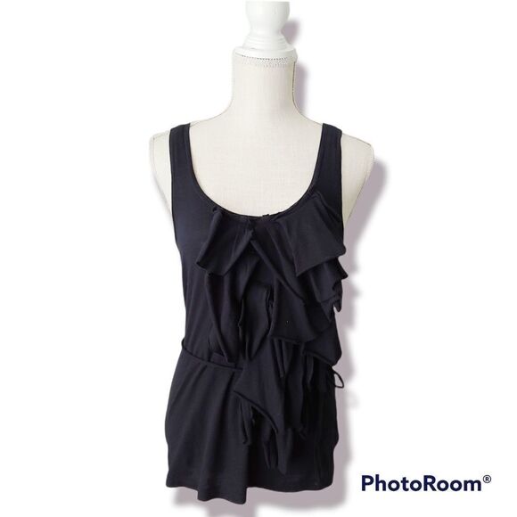 J.Crew Versatile black sleeveless ruffled front summer tank top - Picture 1 of 4